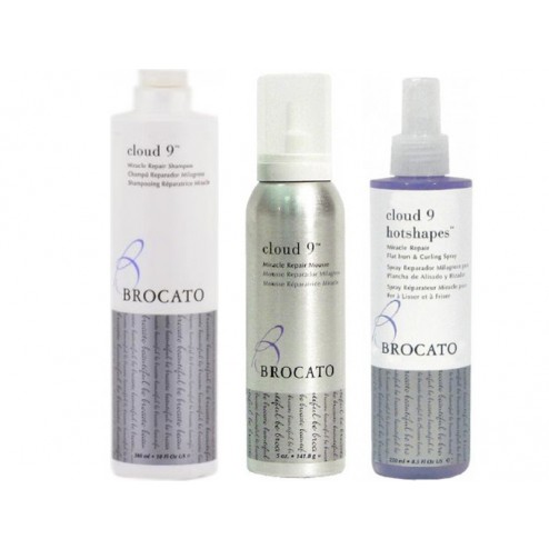 Brocato Cloud 9 Miracle Repair Shampoo 10 Oz, Mousse 5 Oz And Hotshapes Thermal Protection Spray 8.5 Oz