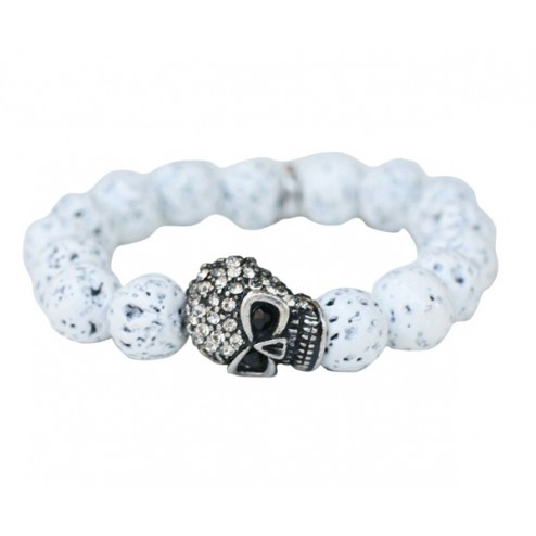 Zirconmania Pave Skull Stretch Bracelet - White