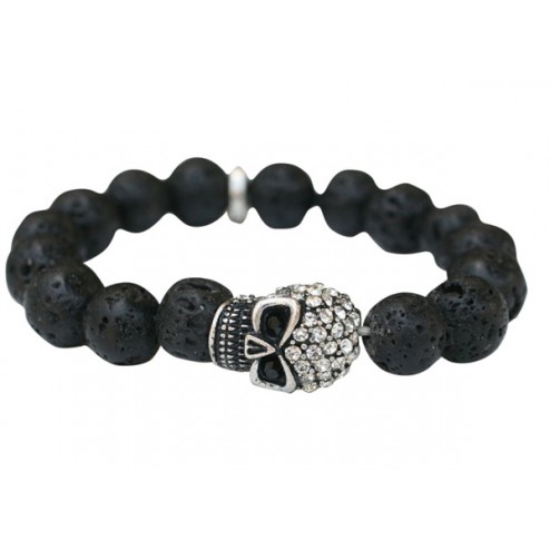 Zirconmania Pave Skull Stretch Bracelet - Black