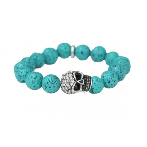 Zirconmania Pave Skull Stretch Bracelet - Green