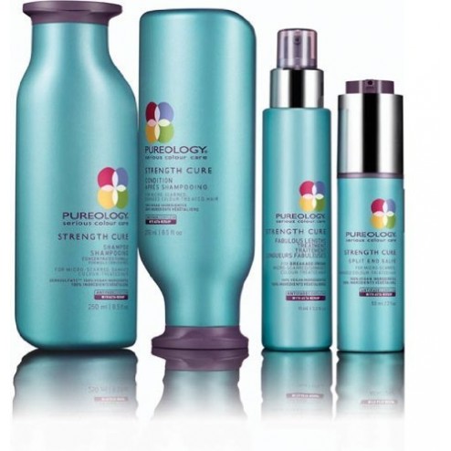 Pureology Strength Cure Shampoo, Conditioner Duo (8.5 Oz each), Fabulous Lengths 1 Oz And Split End Salve Treatment 0.5 Oz 