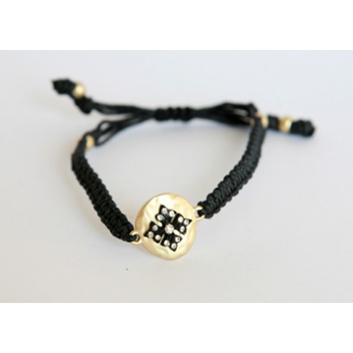 Zirconmania Black Leather Bracelet with Matte Charm