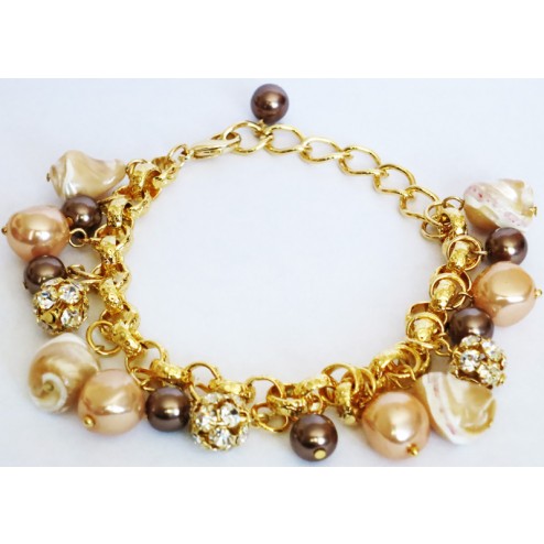 Zirconmania Chain Bracelet with Pearl and Fire Crystal Balls