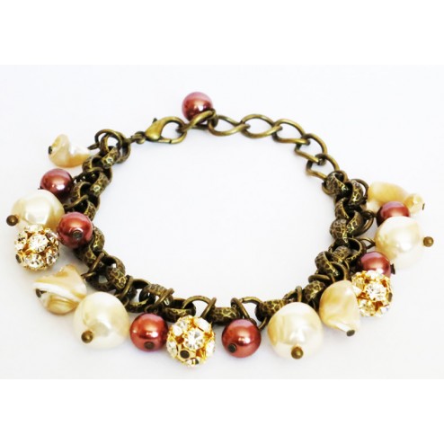 Zirconmania Chain Pearl and Crystal Roundles Bracelet