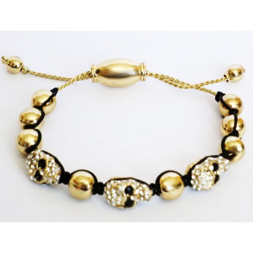Zirconmania Shamballa Skull Braided Bracelet in Gold