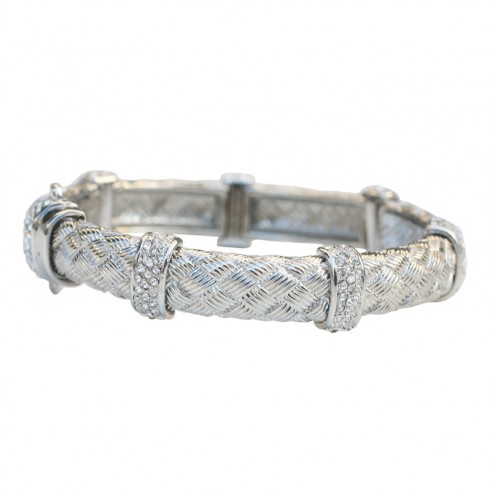 Zirconmania Textured Alloy Bracelet - Rhodium