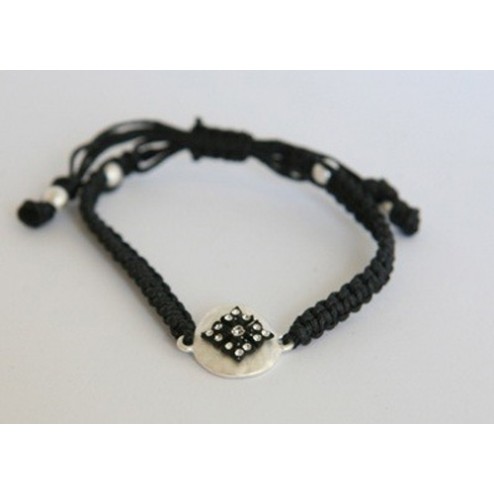 Zirconmania Black Leather Bracelet with Matte Charm