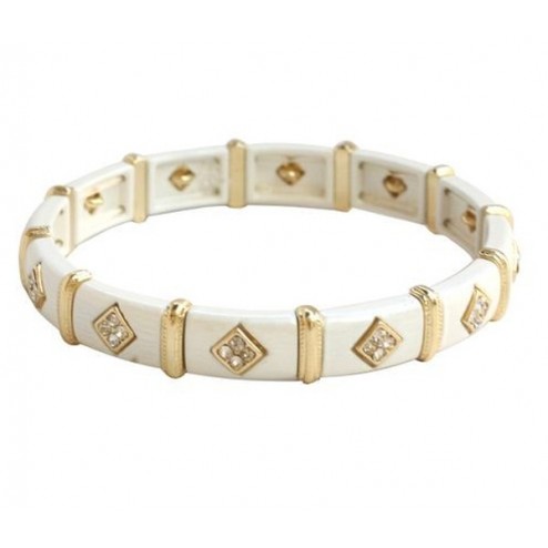 Zirconmania Stretch Two Tone Pave SQ Bracelet - White