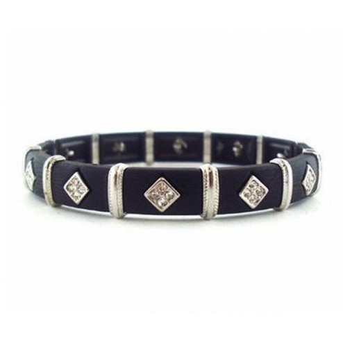 Zirconmania Stretch Two Tone Pave SQ Bracelet - Black