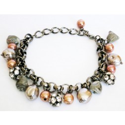 Zirconmania Pearl and Fire Crystal Balls Chain Bracelet