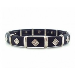 Zirconmania Stretch Two Tone Pave SQ Bracelet - Black